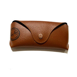 Ray-Ban Sunglasses Case Hard Shell Brown Textured Leather Snap Closure Luxottica